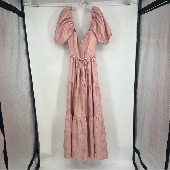 V. Chapman Emma Puff Sleeve Maxi Dress Gown in Light Pink Windsor Brocade 12 NWT - Picture 7 of 12